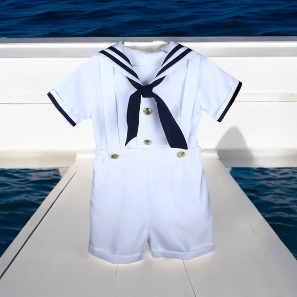 New Baby Toddler Boys Bow Accent Nautical Cap Outfit Set - Picture 6 of 15